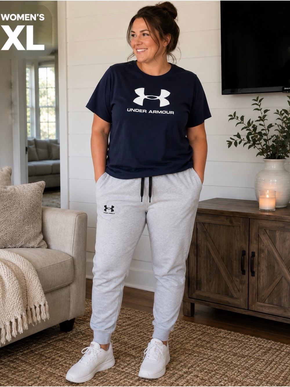 Under Armour Women's XL Navy Logo T-Shirt & Gray Jogger Pants Set